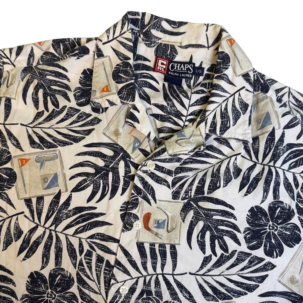 Chaps Ralph Lauren Mens‎ L Shirt Tropical Palm Leaf Nautical Flag Button Down